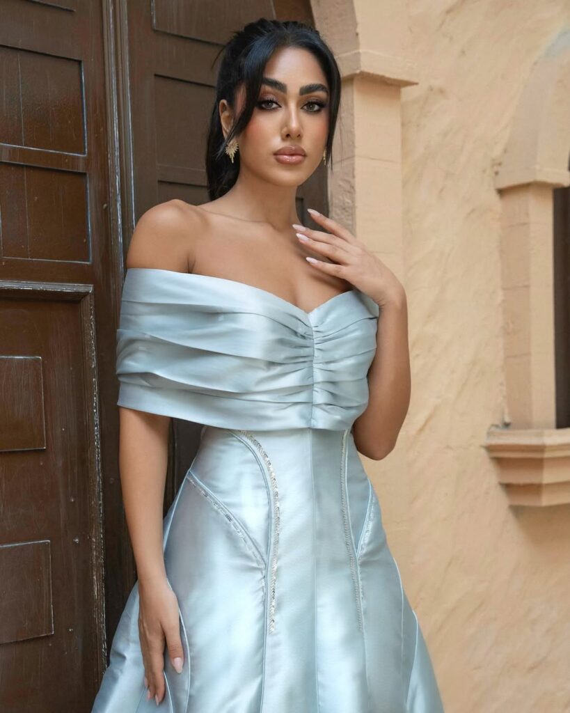 Off-the-Shoulder Dress with Statement Earrings