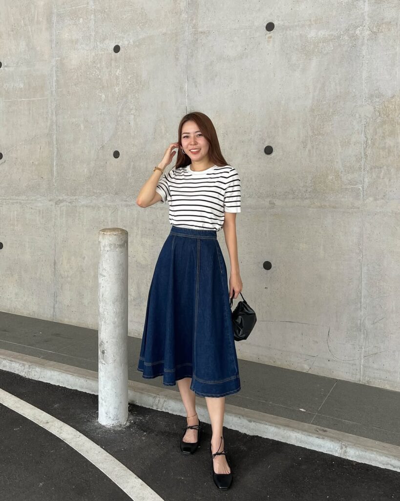 Midi Denim Skirt with a Graphic Tee