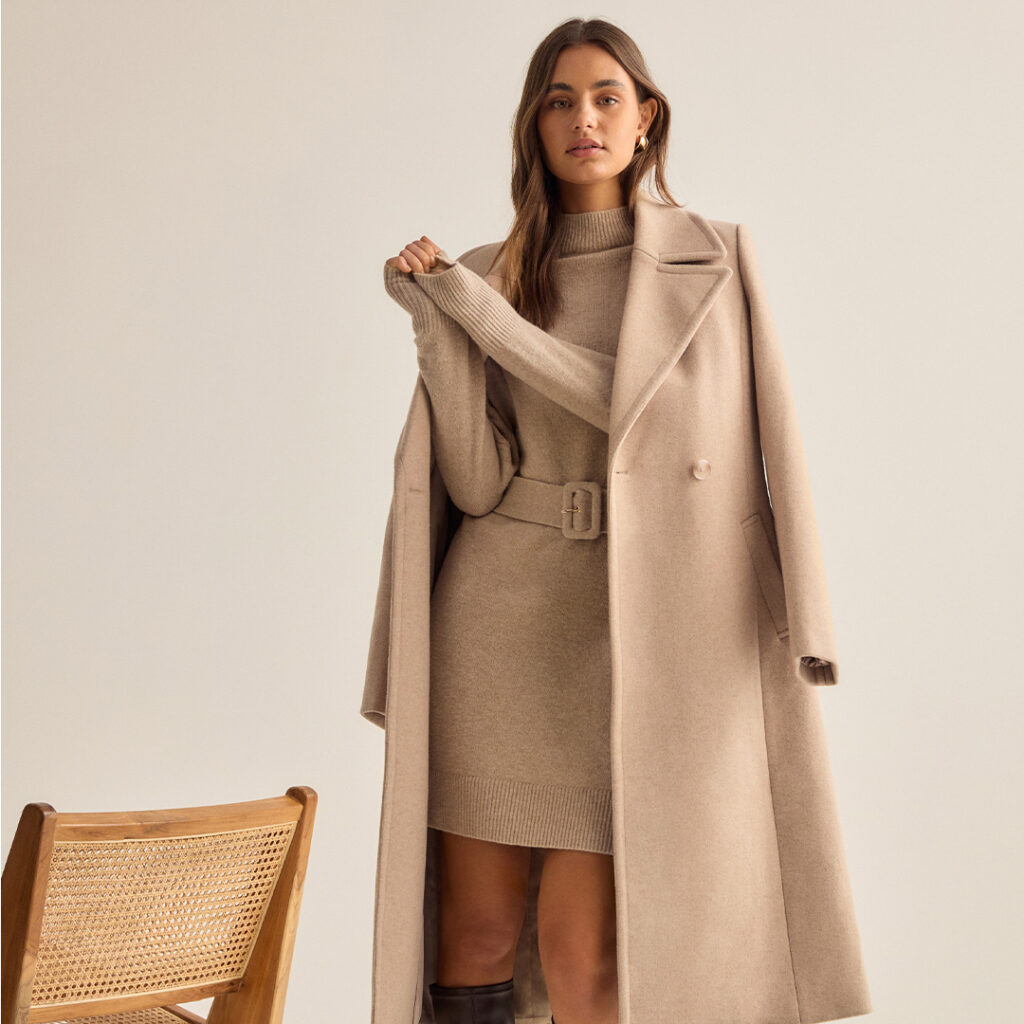 Knit Dress with Belted Coat