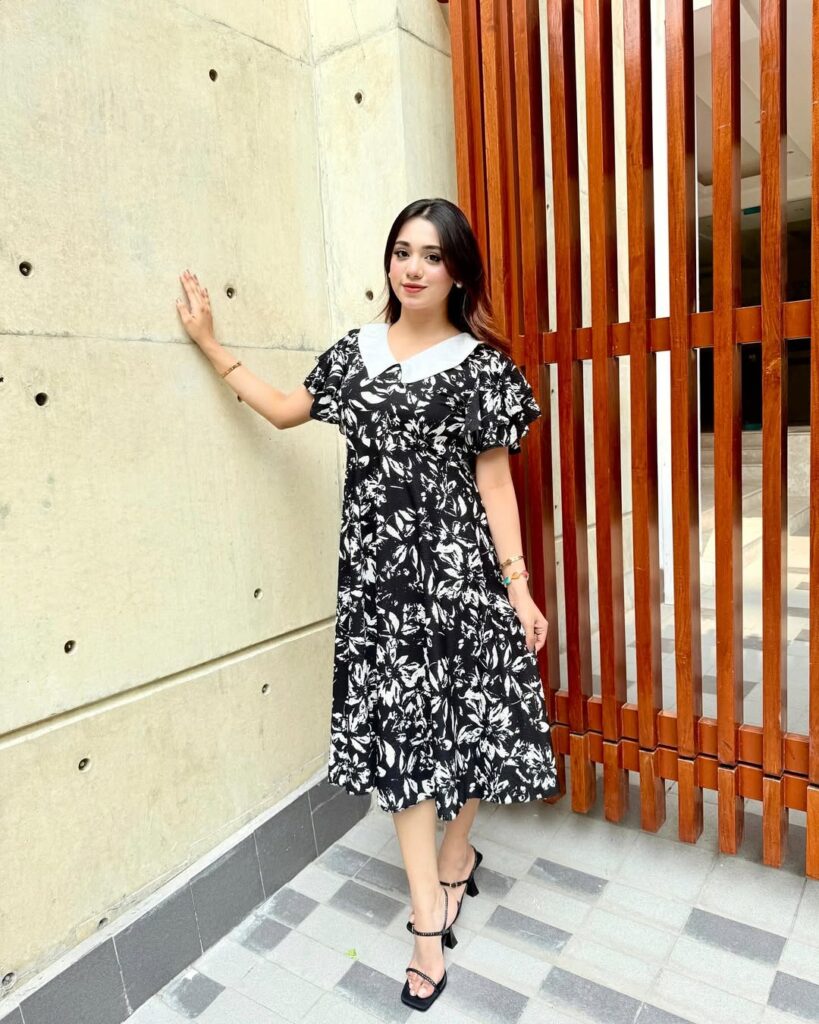 Floral Midi Dress with Block Heels