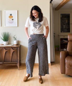 Printed palazzo pants with graphic tee

