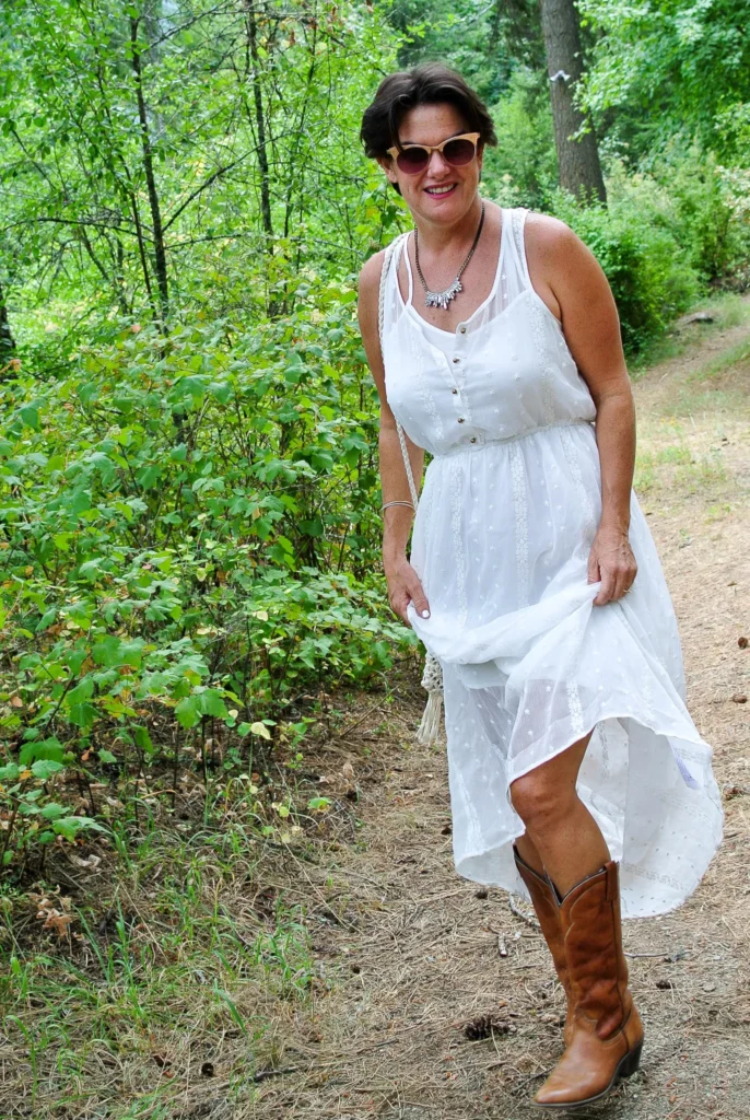 Maxi Dress + White Cowboy Boots