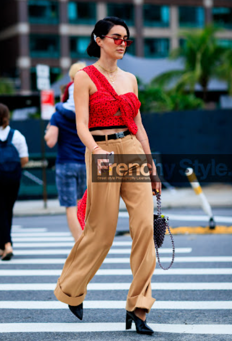 Beige Pants with Crop Top & Heels