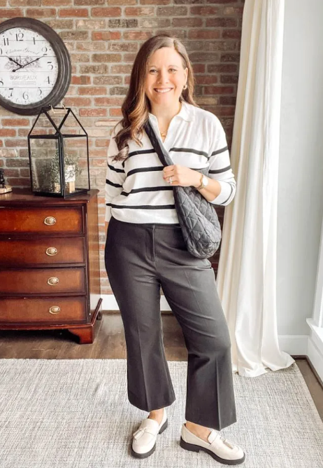 Beige Pleated Pants with Loafers 