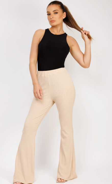 Beige Flared Pants with Boots