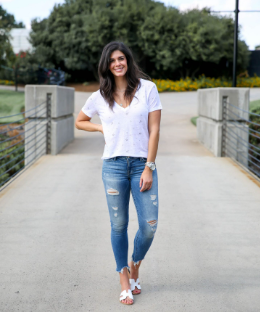V-Neck Tee and Ripped Boyfriend Jeans