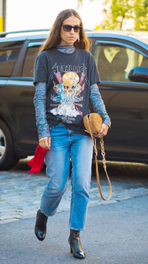 Layered Oversized Tee & Long Sleeve Shirt with Jeans