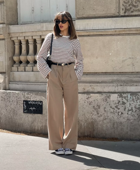 Beige Pants and Striped Top Combo