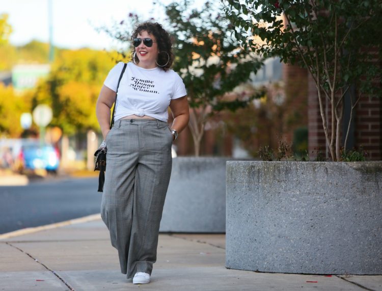 Palazzo pants with basic white tee & sneakers

