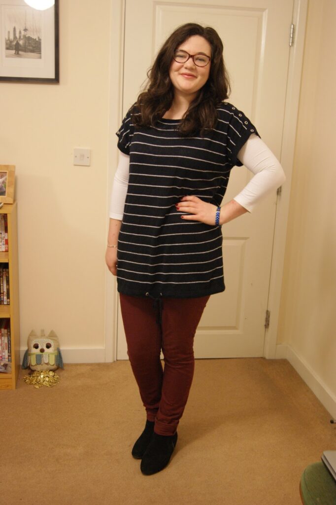 Striped Tee + Maroon Jeans
