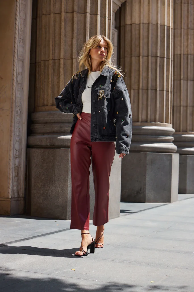 lack Leather Jacket + Maroon Pants