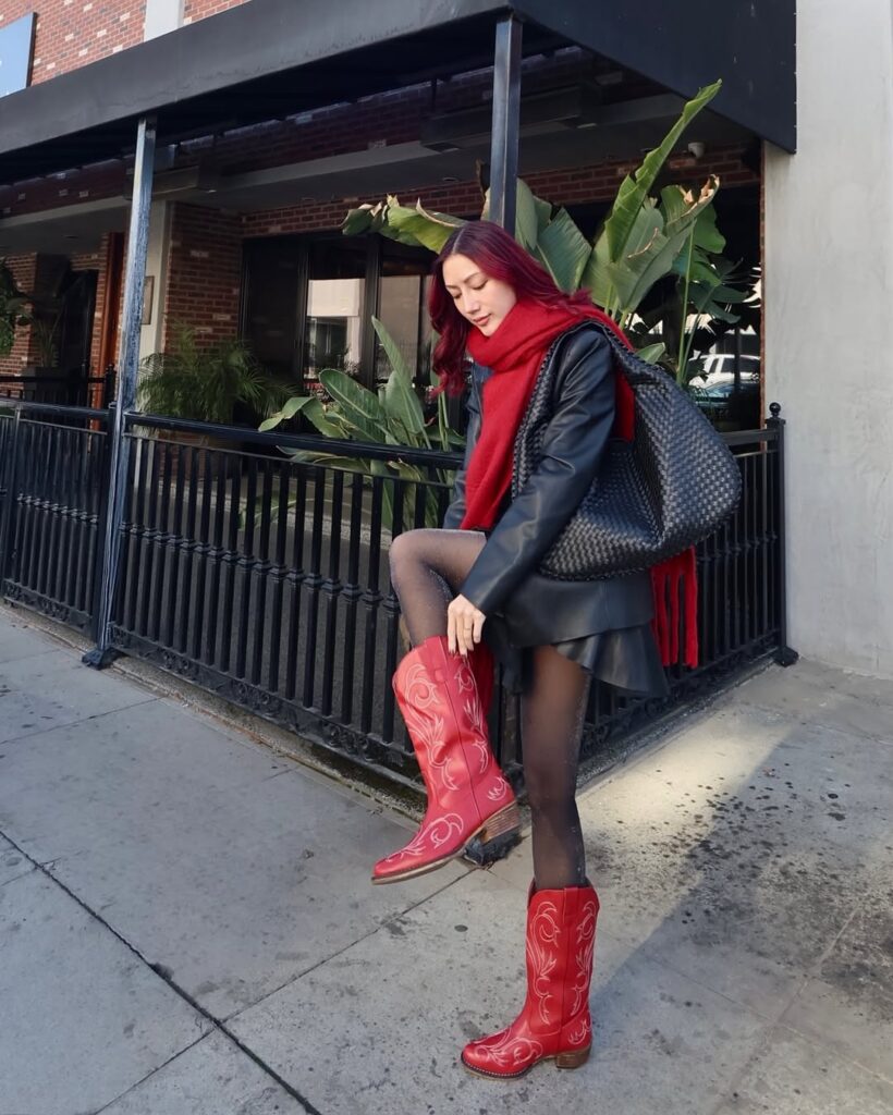 Celebrity-Inspired Red Cowboy Boot Outfits